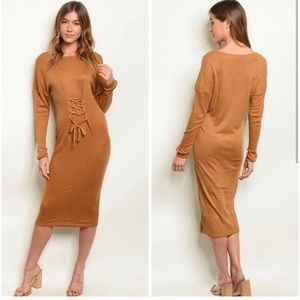 Lace up detail sweater dress
